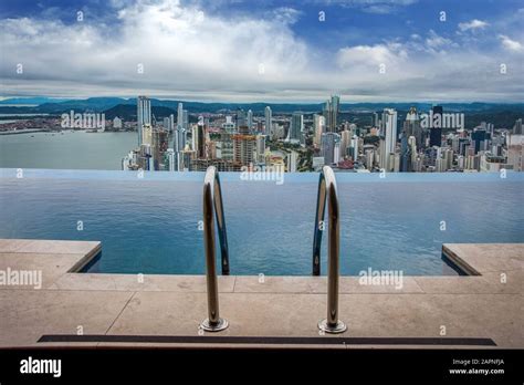 Swimming pool view of the modern skyline of Panama City , Panama. View ...