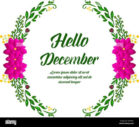 Poster Hello December With Wallpaper Of Green Leafy Flower Frame