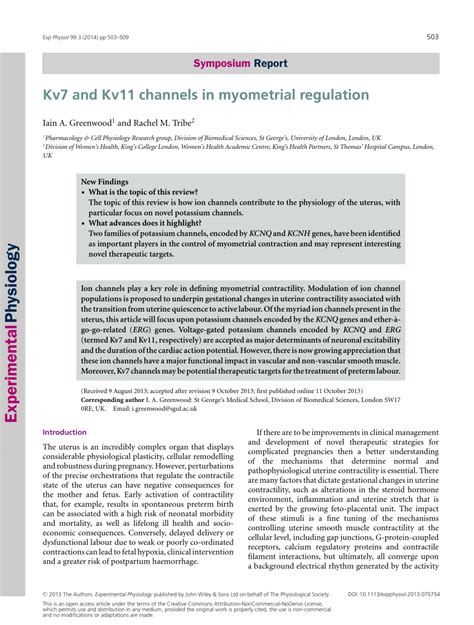 Pdf Kv And Erg In Myometrial Regulation