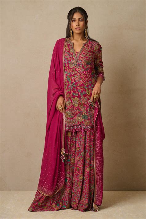 Buy Tarun Tahiliani Multi Color Kashida Embroidered Kurta Sharara Set