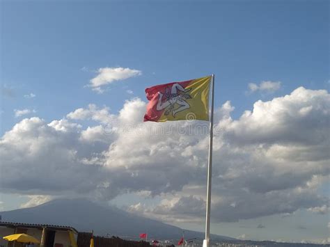 Sicilian Flag Sea And Clouds Stock Image Image Of Flag People 254934581