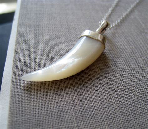 Mother Of Pearl Bear Claw Necklace Luminescent Hand Carved Etsy