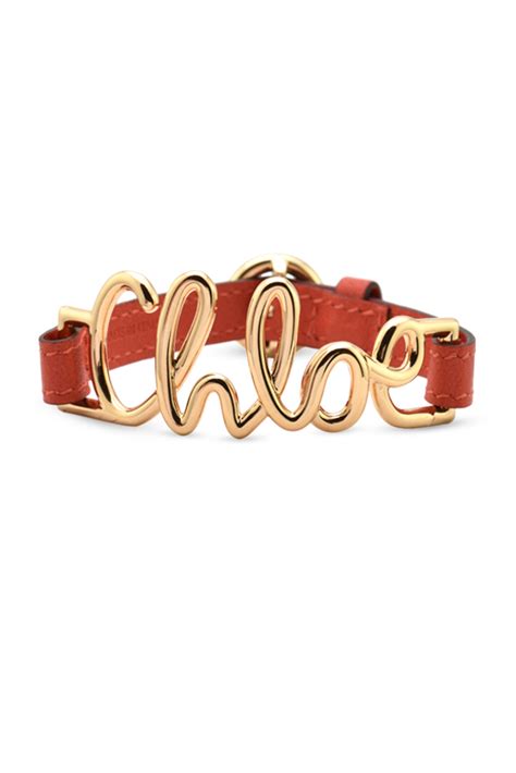 Chloe Gold And Leather Logo Bracelet (Orange) | Rent Chloe jewelry for ...