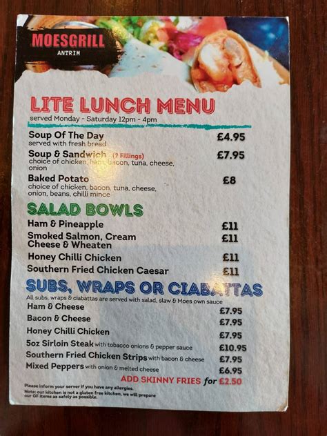 Menu At Moes Grill Antrim Restaurant Antrim The Junction