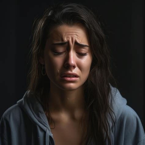 Una joven está llorando frente a un fondo negro Foto Premium