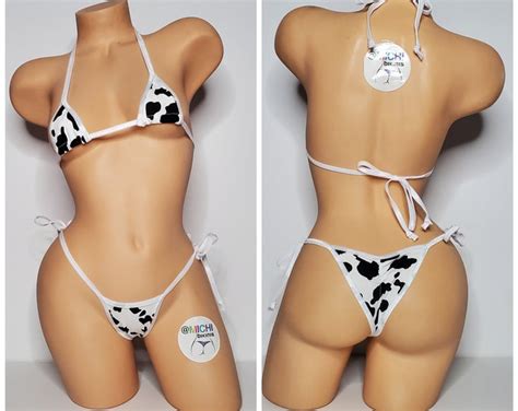 Cow Print Bikini Micro Bikini High Cut Bikini Set Two Piece Stripper Outfit Tiny Bikini Top