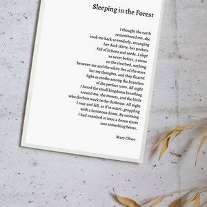 Mary Oliver Sleeping In The Forest Poem Gift Wall Art Mary Oliver