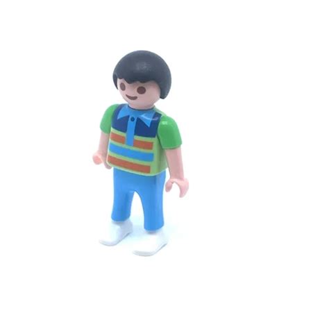 PLAYMOBIL ENFANT MODERNE Garçon Brun Polo Vert Rayé Pantalon Bleu