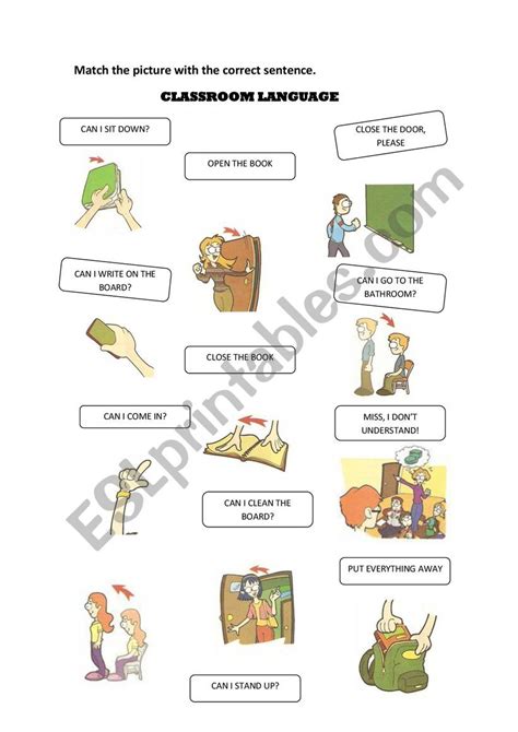 Classroom Language Matching Exercise Esl Worksheet By Vickota