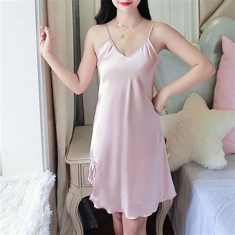 Plus Size Nightgowns For Women Silk Nightdress V Neck Lingerie Sleepwear Adjustable Spaghetti