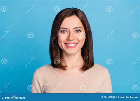 Portrait Of Satisfied Glad Person Toothy Beaming Smile Look Camera