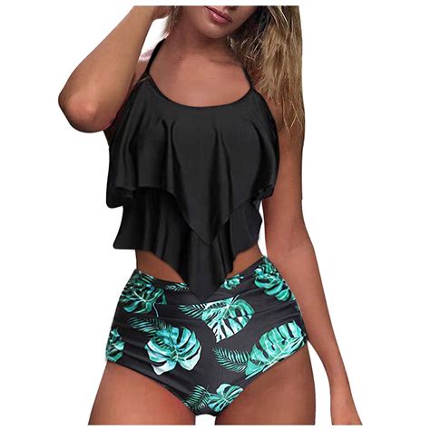 Female Tankini Floral Hawaii Bkinis Print Biquinis Swinsuit Lady Solid