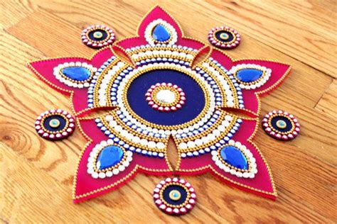 Pink Blue Kundan Rangoli Bollywood Inspired Danmala Mandala Etsy