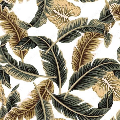 Tropical Vintage Vector Banana Leaves Floral Seamless Pattern Exotic Jungle Wallpaper Stock