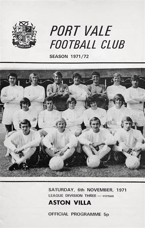 Port Vale 4 Aston Villa 4 In Nov 1971 At Vale Park The Programme Cover