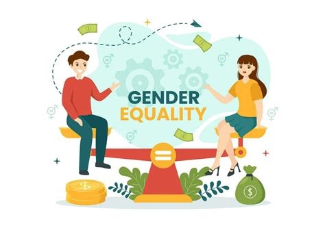 Gender Equality Vector Illustration With Men And Women Character On The Scales Showing Equal