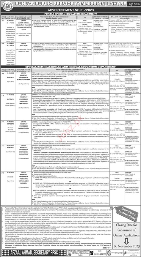 PPSC Jobs Advertisement No 21 2023 2025 Job Advertisement Pakistan