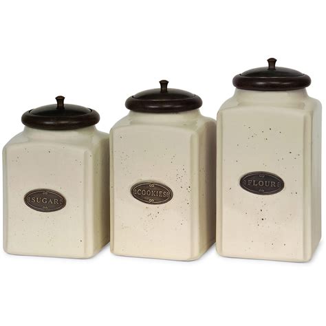 3 Piece White Ceramic Canister Set For Home Decoration - Types Of Wood