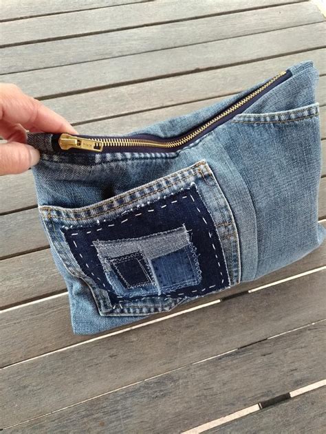 Evening Denim Bag Upcycled Denim Clutch Purse Sashiko Boro Hand