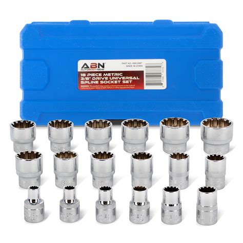 ABN | Universal Spline Socket Set – 18 Piece Metric 3/8” Drive Socket ...