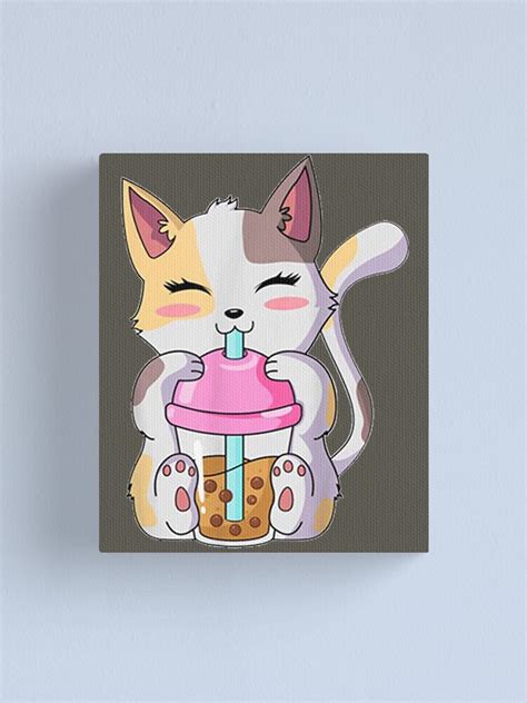 Cat Boba Tea Bubble Tea Anime Kawaii Japanese Girls Teenager 2 Canvas