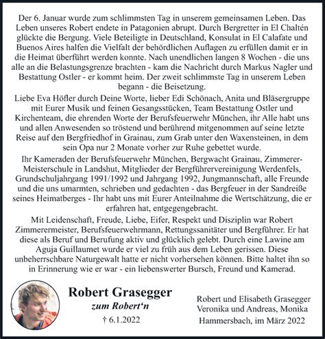 Traueranzeigen Von Robert Johann Grasegger Trauer Merkur De