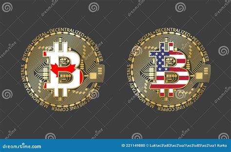 Cuatro Conos Dorados De Bitcoin Con Banderas De Canad Y Am Rica