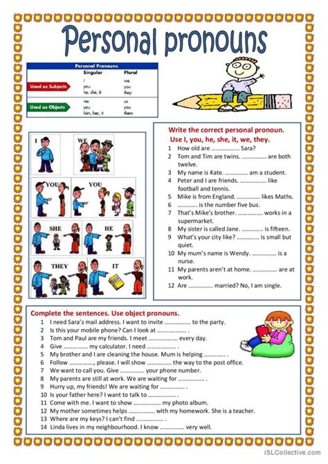 Personal Pronouns English ESL Worksheets Pdf Doc