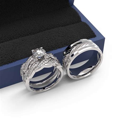 3pc Couples Wedding Ring Sets His And Hers Women Sterling Silve Round