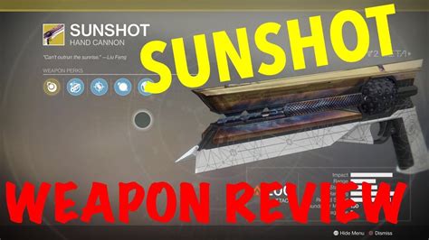 SUNSHOT EXOTIC HAND CANNON WEAPON INFO Destiny 2 YouTube