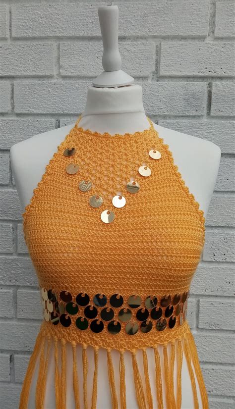 Boho Halter Top Crochet Pattern Pdf Cropped Halter With Sequins And