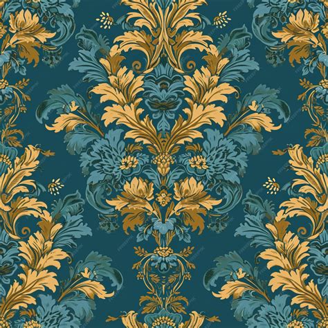 Premium Photo | A blue and gold floral wallpaper with a large generative ai