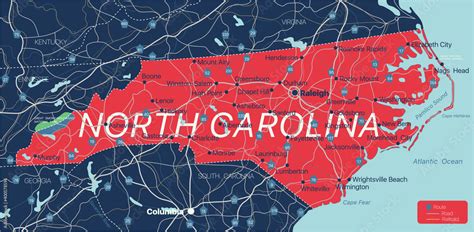 North Carolina state detailed editable map with cities and towns ...