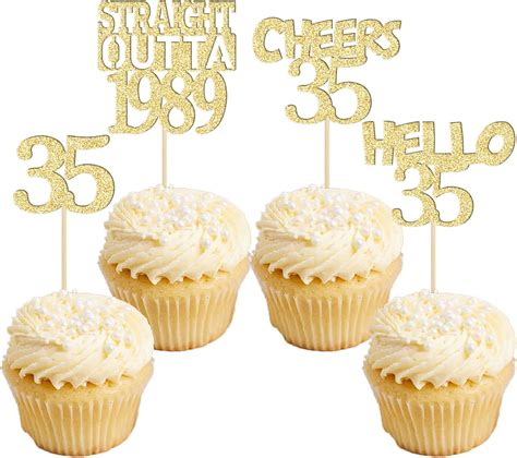 Amazon Gyufise 24Pcs Happy 35th Cupcake Toppers Glitter Thirty