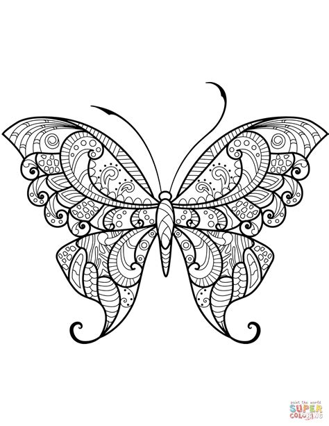 Zentangle Butterfly Coloring Page Free Printable Coloring Pages