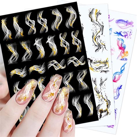 Blatt Nagelsticker Selbstklebend Gold Folie Schwarz Linie Bl Tter