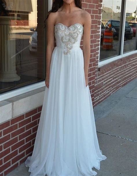 A Line Sweetheart White Chiffon Beading Handmade Formal Dress Long