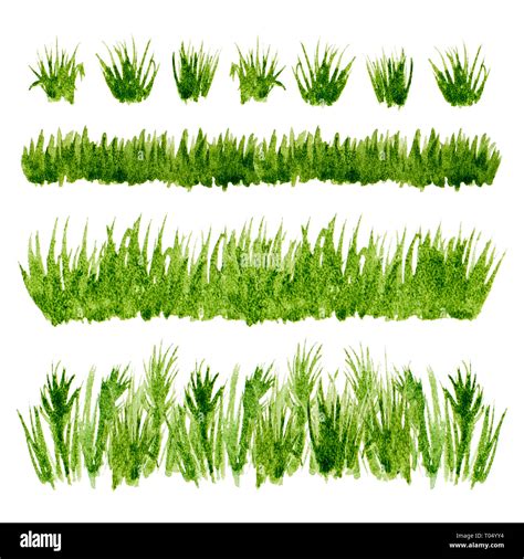 Watercolor green grass borders set on white background Stock Photo - Alamy