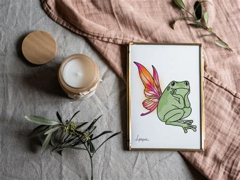 Fairy Wings Frog Lesbian Flag Watercolor Art Funky Room Etsy