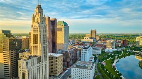 Premium Photo Columbus Ohio Heart Of Downtown Aerial At Sunrise With