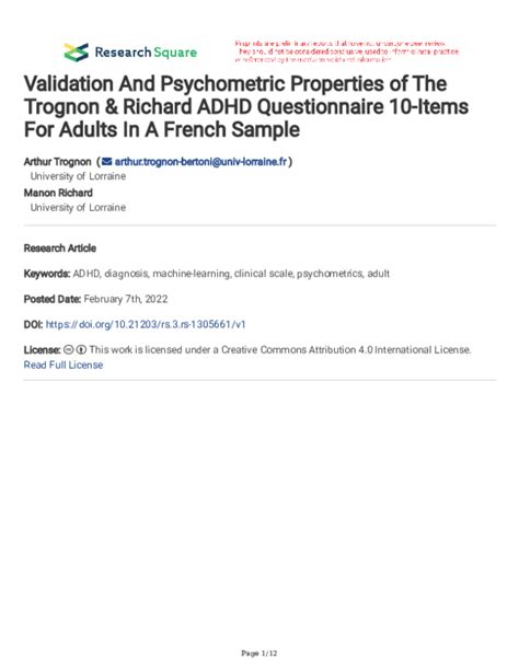 Pdf Validation And Psychometric Properties Of The Trognon And Richard