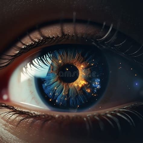 Realistic Human Eye With Reflection Of Galaxy Illustration Stock