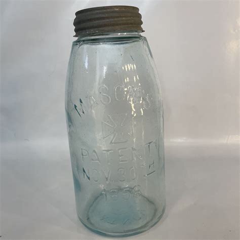 Vintage 1930s Mason Patent Nov 30th 1858 Half Galon Blue Aqua Glass Canning Jar Etsy