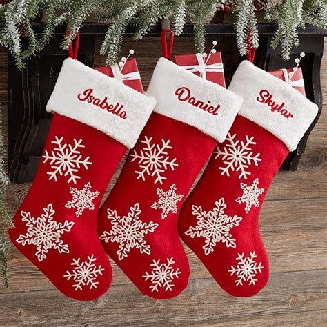 Red And White Snowflake Personalized Christmas Stockings