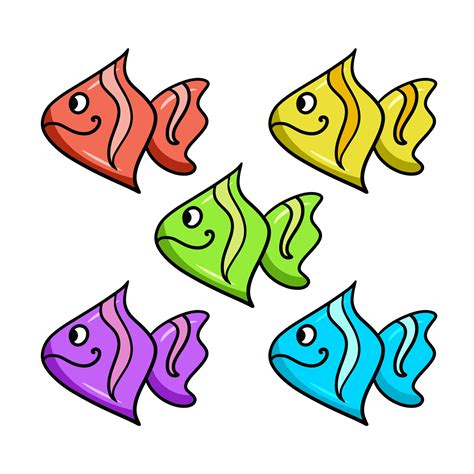 Conjunto De Iconos De Colores Peces De Dibujos Animados Triangulares