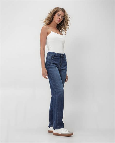 Riachuelo Cal A Jeans Feminina Reta Cintura M Dia Jeans Escuro