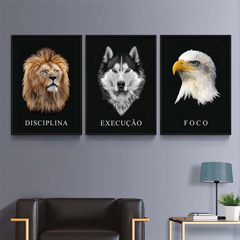 Quadro Decorativo Grande Escritorio Moderno Leao Aguia Lobo