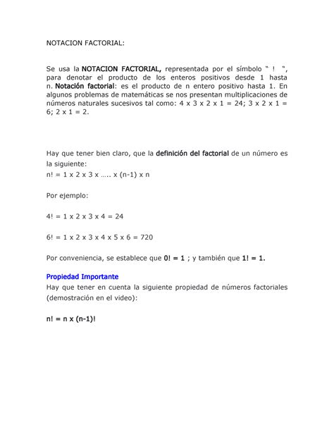 Notacion Factorial Apuntes Unidad I Notacion Factorial Se Usa La