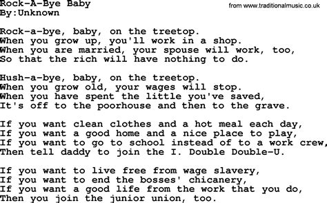 Rock-a-bye Baby - Political, Solidarity, Workers or Union Song lyrics