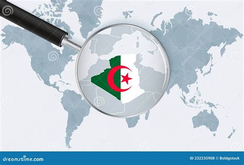 World Map With A Magnifying Glass Pointing At Algeria Map Of Algeria